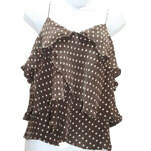 100% Silk Tiered Polka Dot Camisole Womens 12 Chocolate Brown Y2K Flowy Romantic